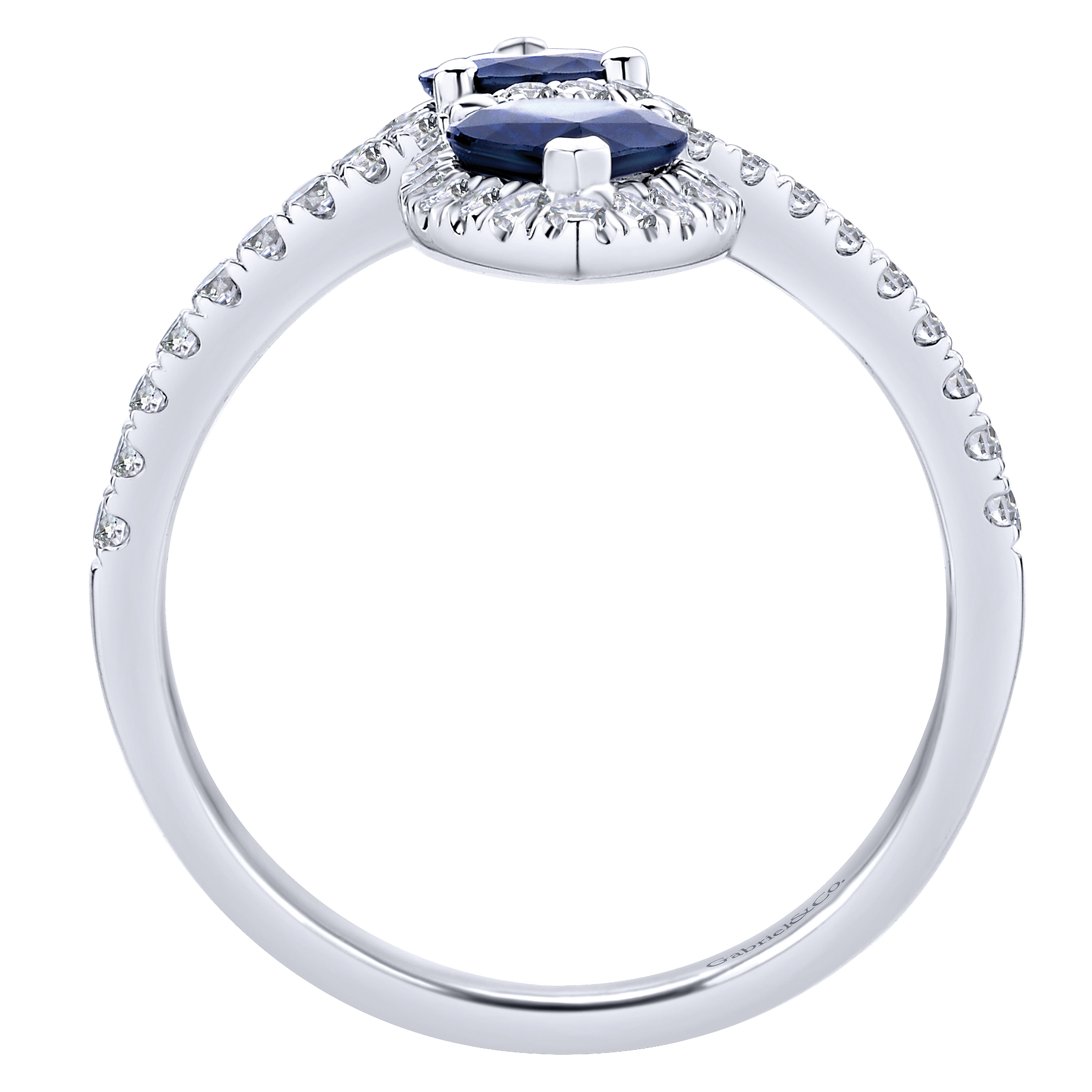 14k White Gold Pear Shaped Sapphire and Diamond Wrap Ring