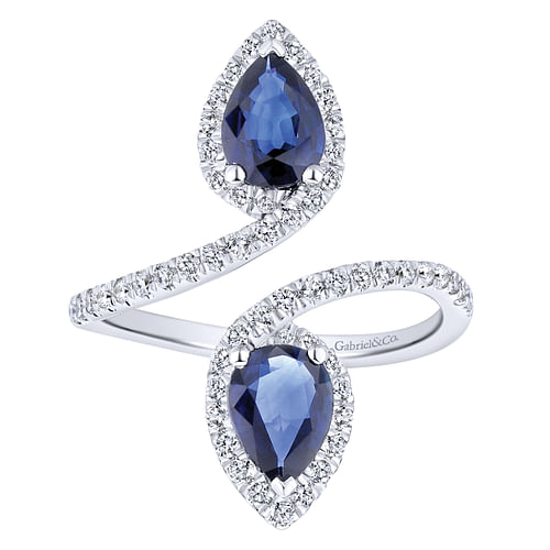 14k White Gold Pear Shaped Sapphire and Diamond Wrap Ring