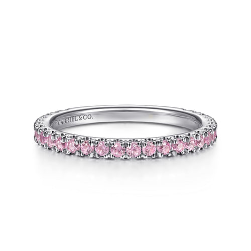 14k White Gold Pink Sapphire Stackable Ring