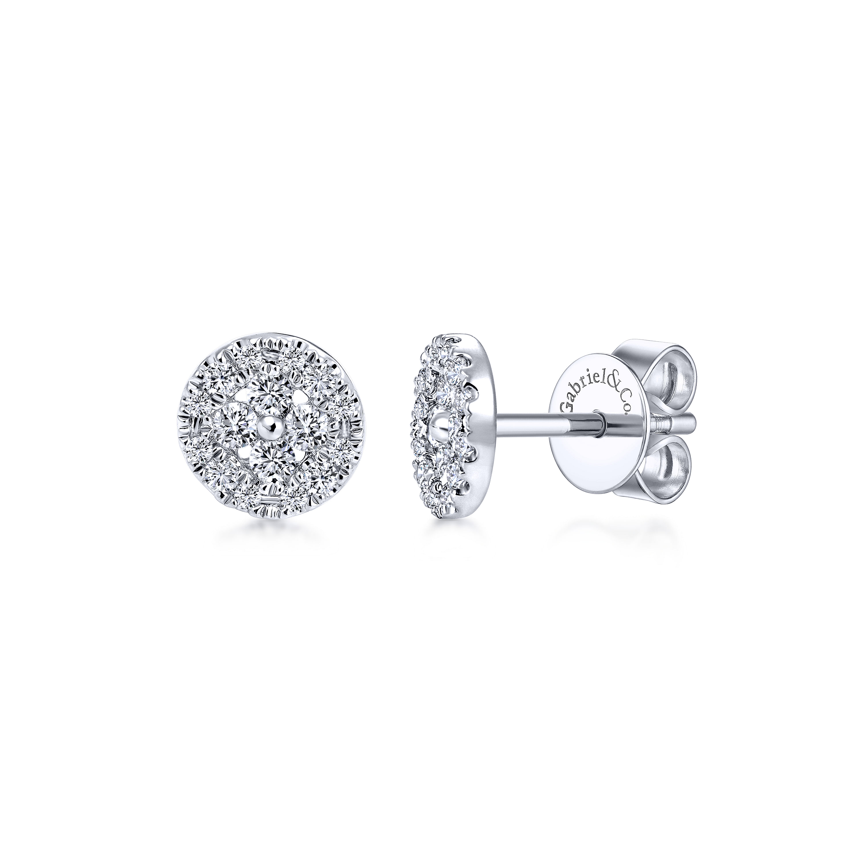 14k White Gold Round Cluster Pave Diamond Stud Earrings