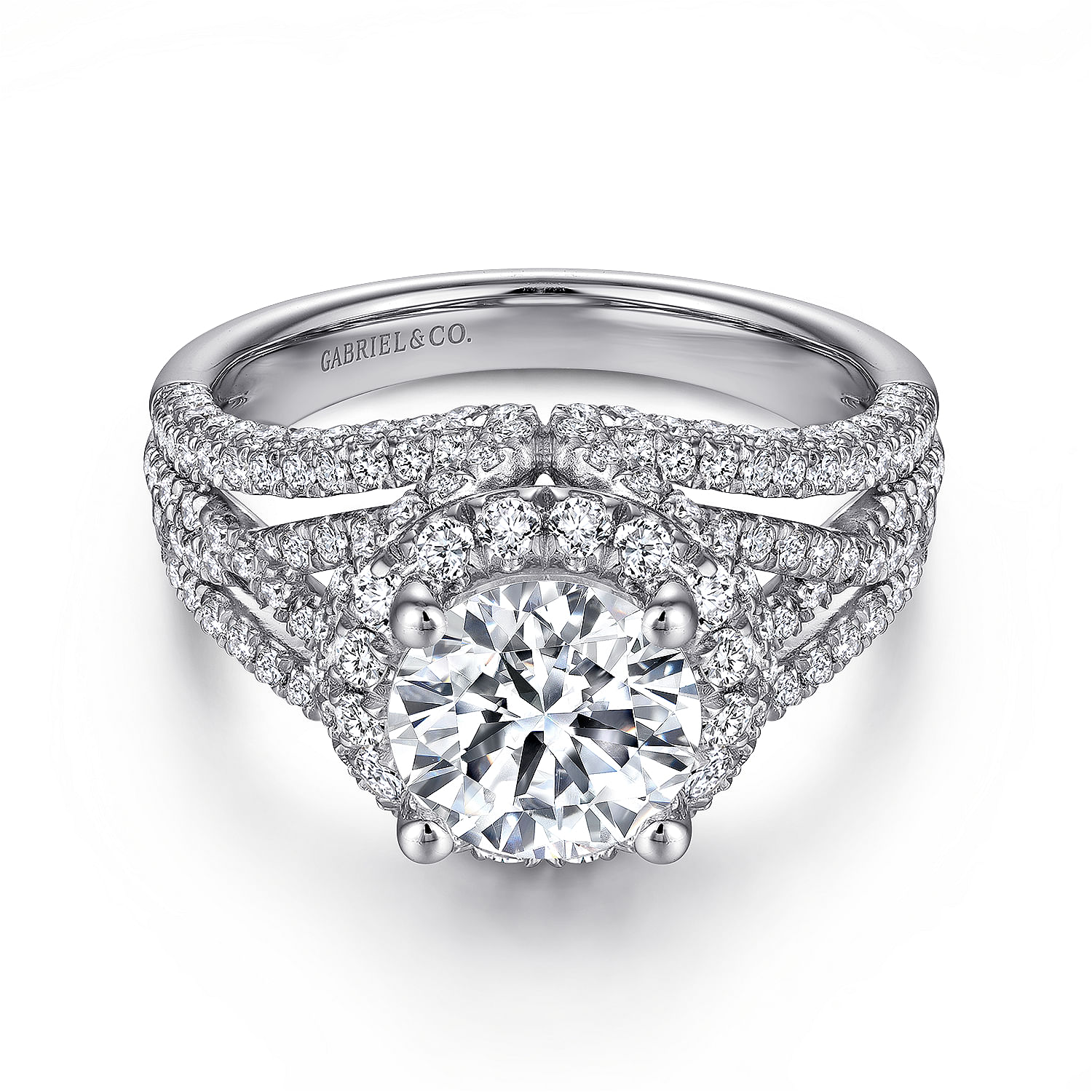 Gabriel - 14k White Gold Round Halo Diamond Engagement Ring
