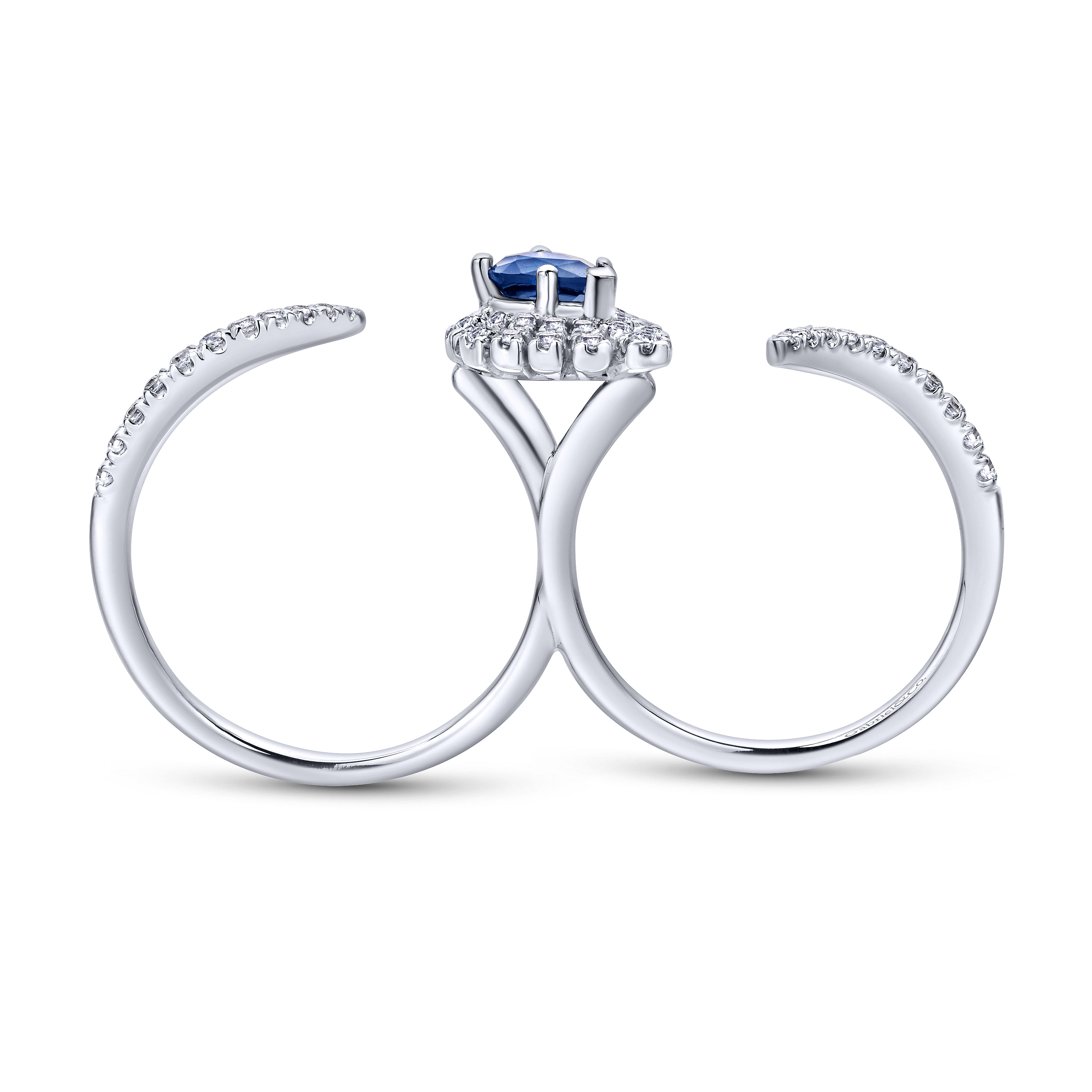 14k White Gold Sapphire & Diamond Open Double Ring