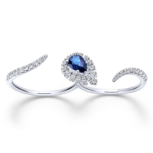 14k White Gold Sapphire & Diamond Open Double Ring