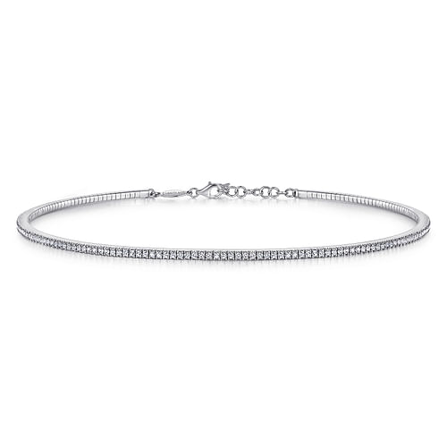 14k White Gold Straight Pavé Diamond Choker Necklace