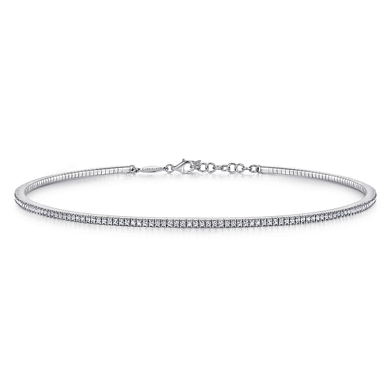 Gabriel - 14k White Gold Straight Pavé Diamond Choker Necklace