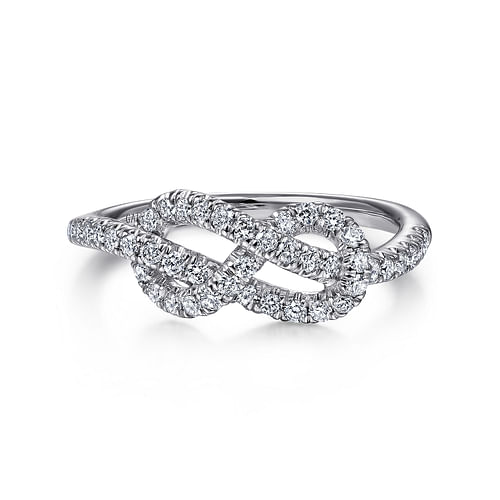 14k White Gold Twisted Diamond 
 Infinity Knot Ring