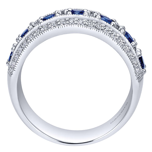 14k White Gold Vintage Inspired Alternating Sapphire and Diamond Band