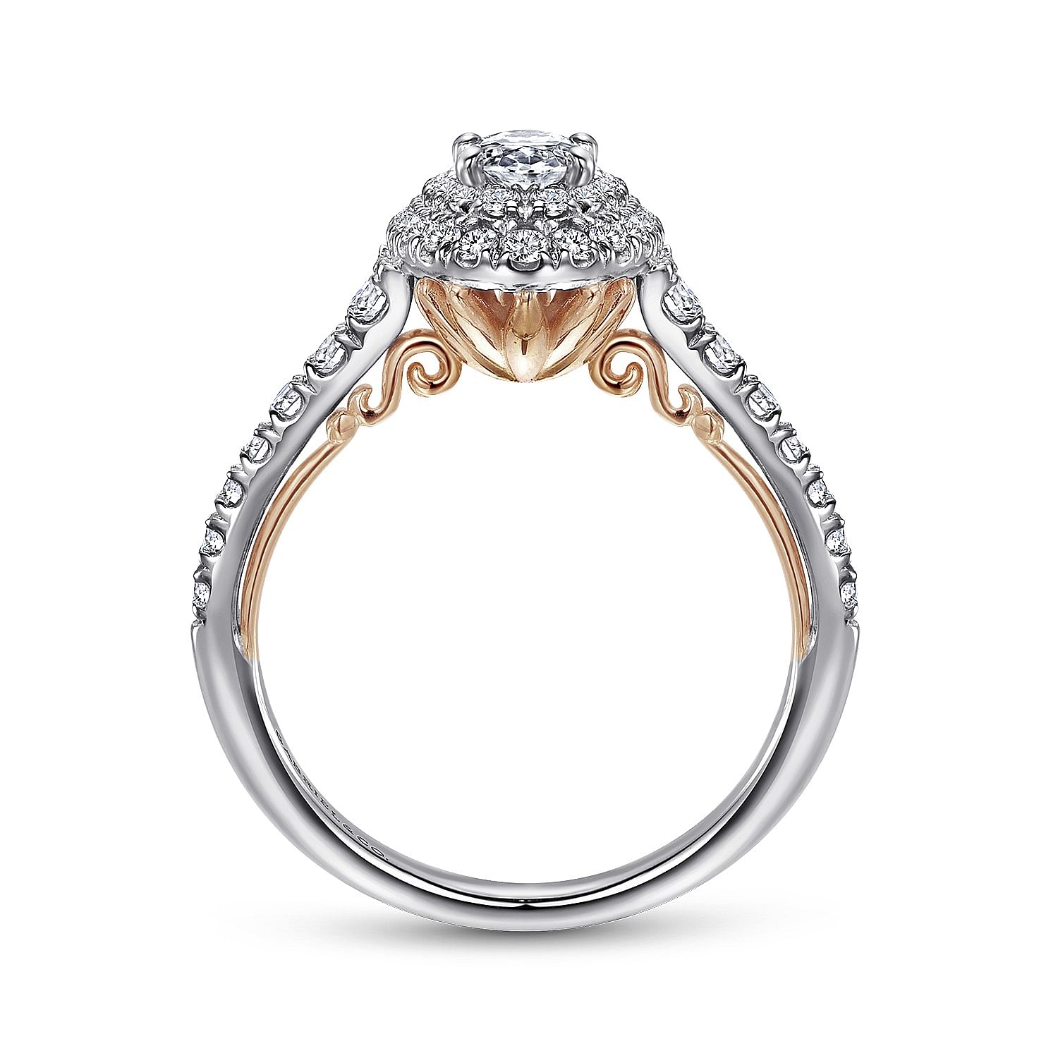 14k White-Rose Gold Oval Double Halo Complete Diamond Engagement Ring