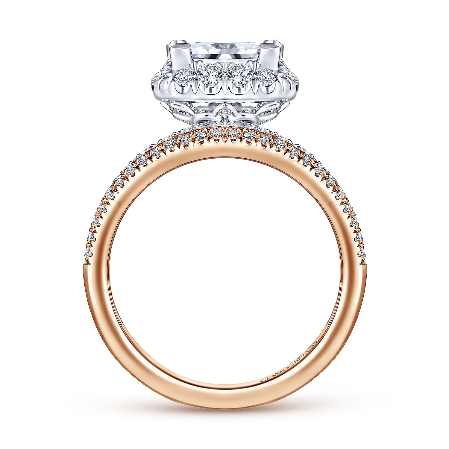 14k White-Rose Gold Princess Cut Halo Diamond Engagement Ring