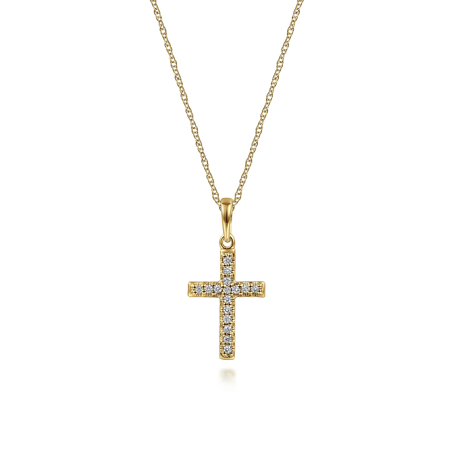 14k Yellow Gold Classic Diamond Cross Necklace