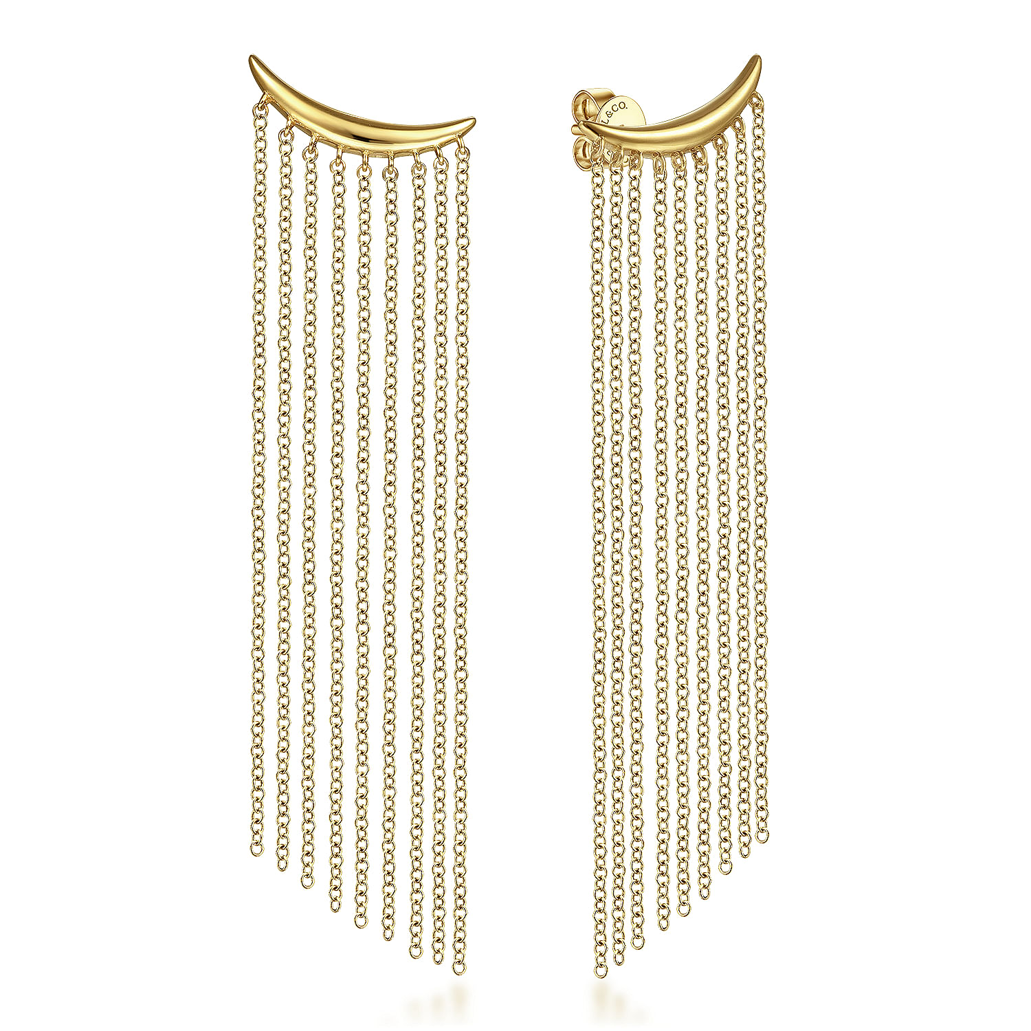 Gabriel - 14k Yellow Gold Curved Bar And Waterfall Chain Earrings