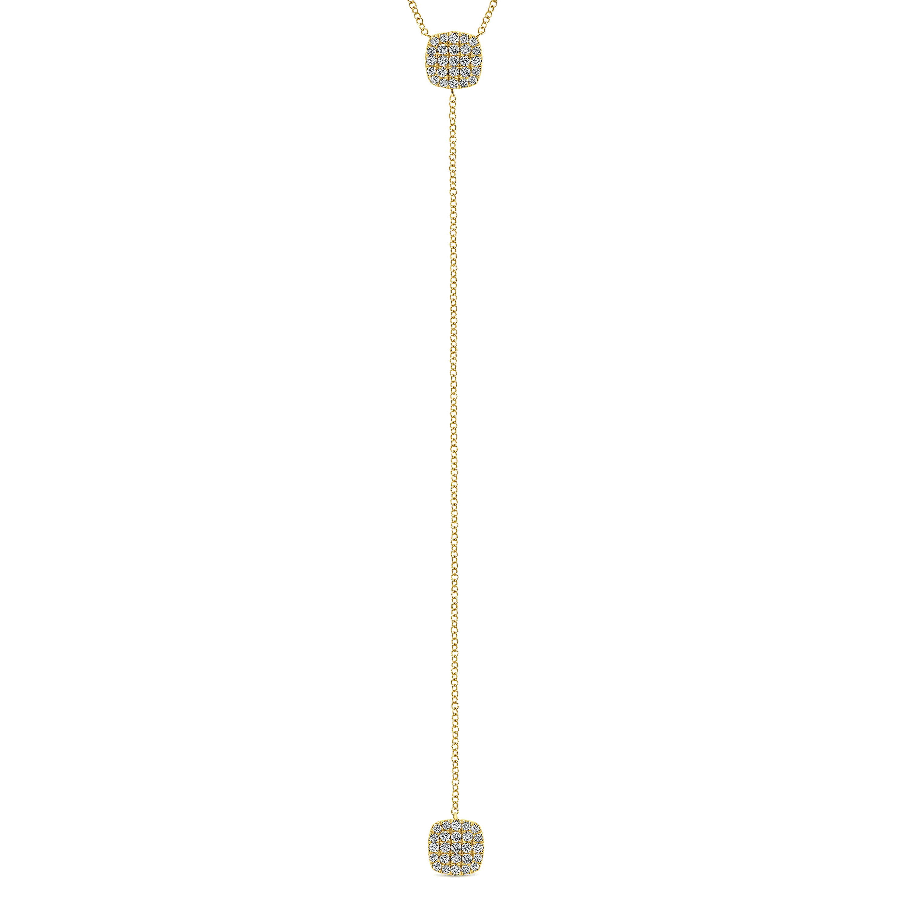 14k Yellow Gold Cushion Cluster Diamond Y Knot Necklace