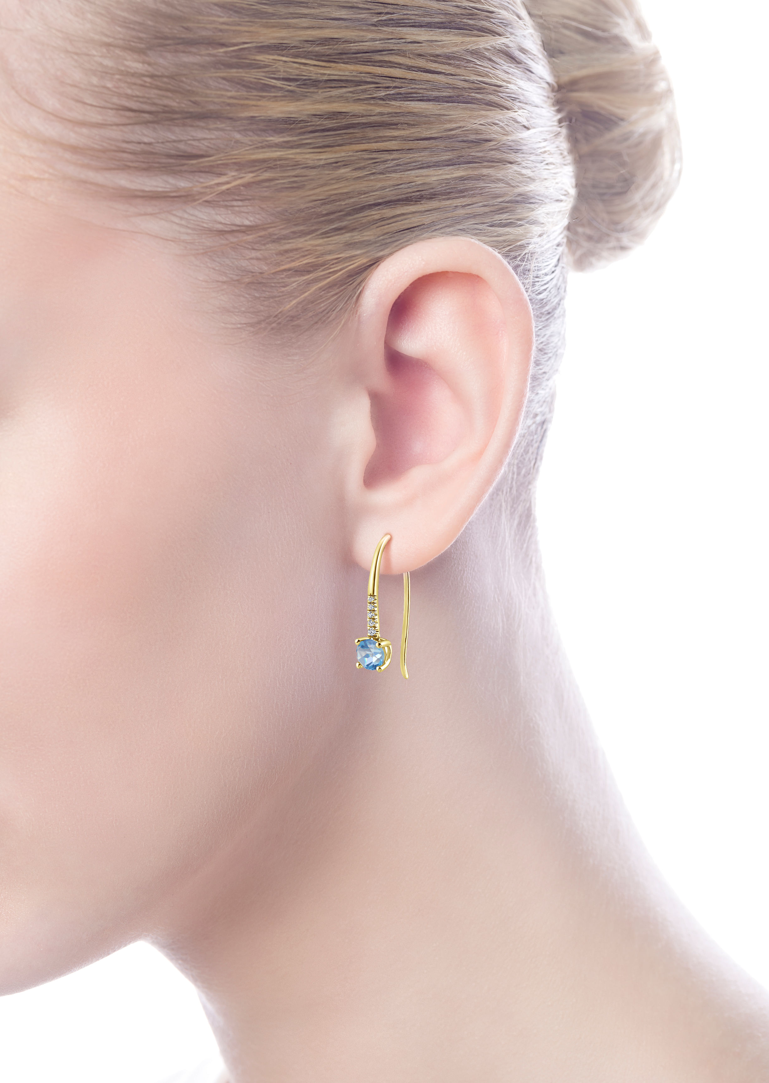 14k Yellow Gold Diamond & Swiss Blue Topaz Drop Earrings