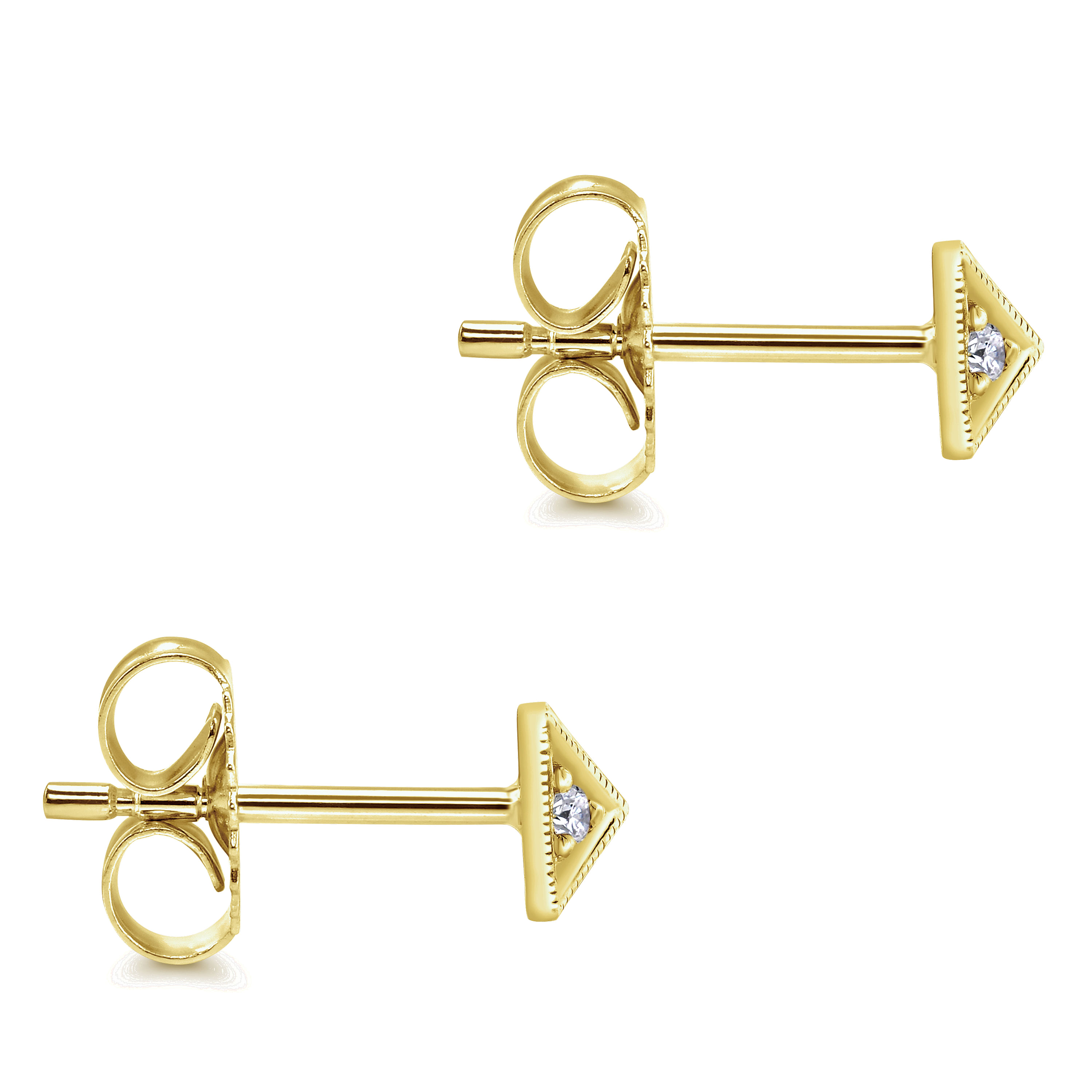 14k Yellow Gold Diamond Pyramid Stud Earrings