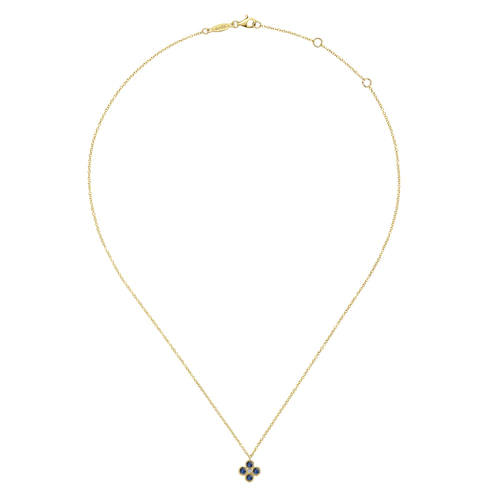 14k Yellow Gold Diamond Sapphire Quartet Fashion Necklace