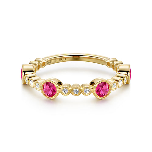 14k Yellow Gold Diamond and Ruby Stackable Ring