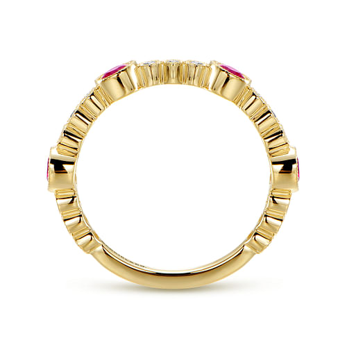 14k Yellow Gold Diamond and Ruby Stackable Ring