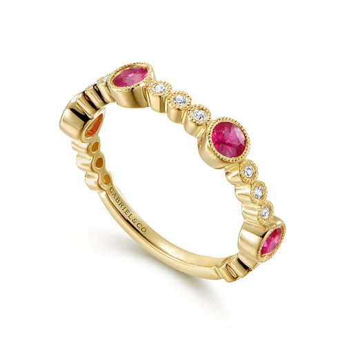 14k Yellow Gold Diamond and Ruby Stackable Ring