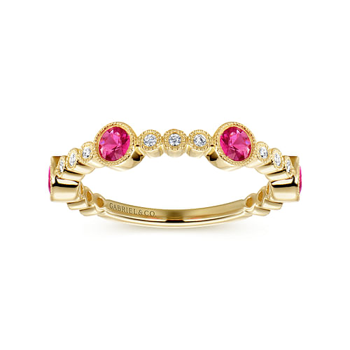 14k Yellow Gold Diamond and Ruby Stackable Ring