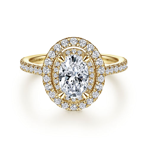 14k Yellow Gold Oval Double Halo Diamond Engagement Ring