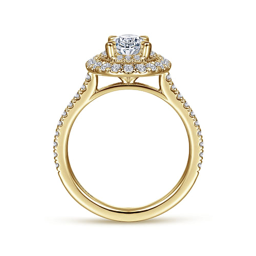 14k Yellow Gold Oval Double Halo Diamond Engagement Ring