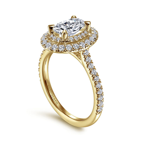 14k Yellow Gold Oval Double Halo Diamond Engagement Ring