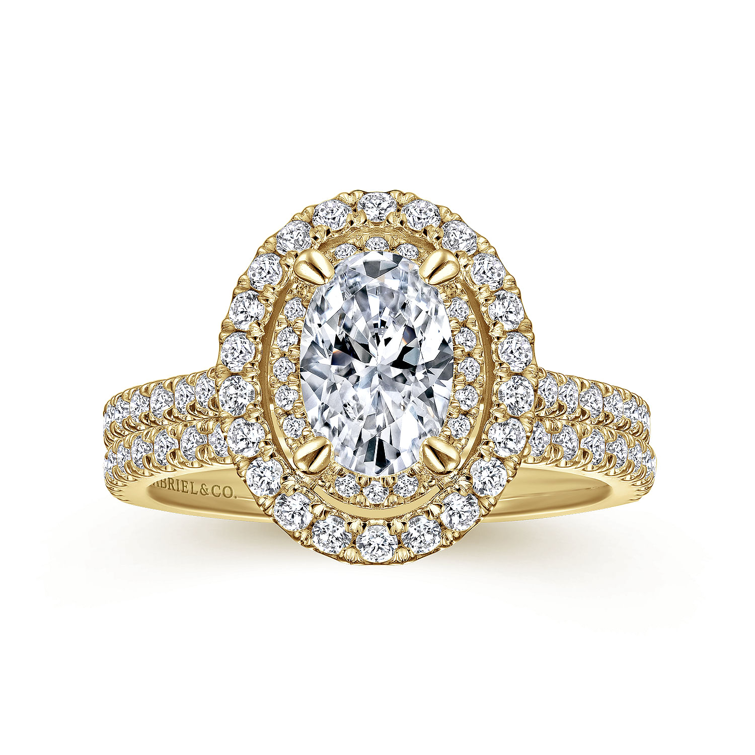 14k Yellow Gold Oval Double Halo Diamond Engagement Ring