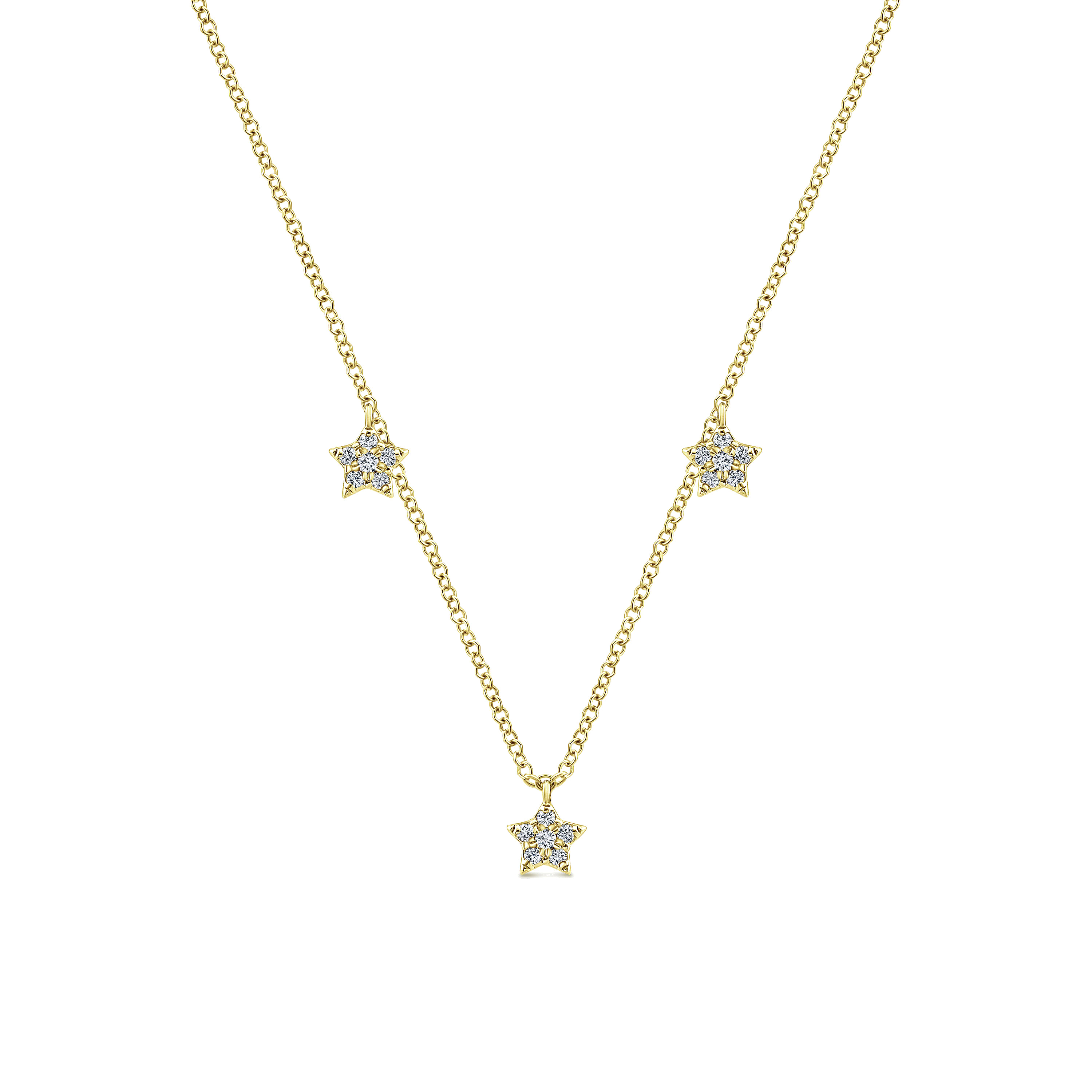 14k Yellow Gold Pavé Diamond Star Station Necklace
