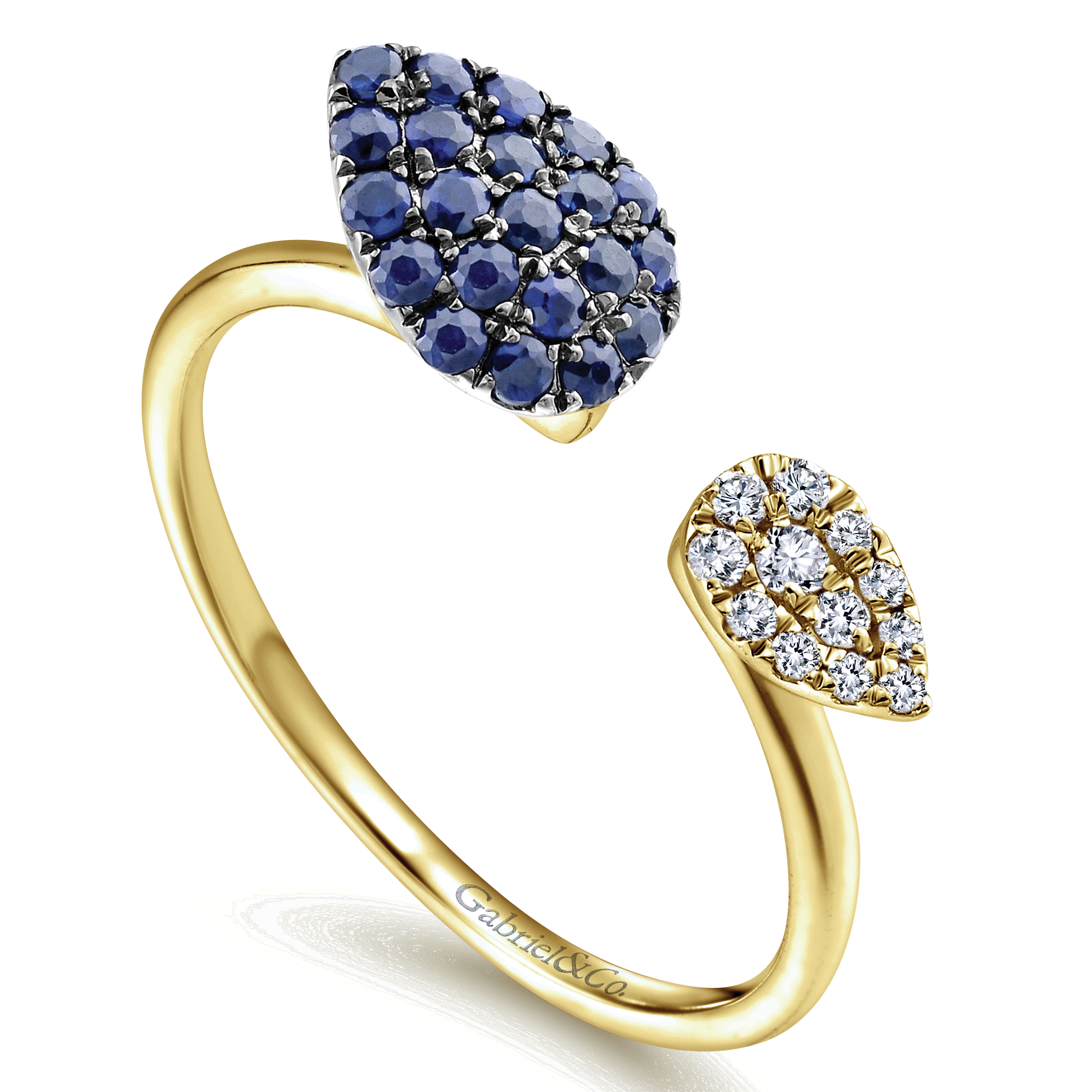 14k Yellow Gold Pear Shaped Sapphire & Diamond Cluster Ladies Ring