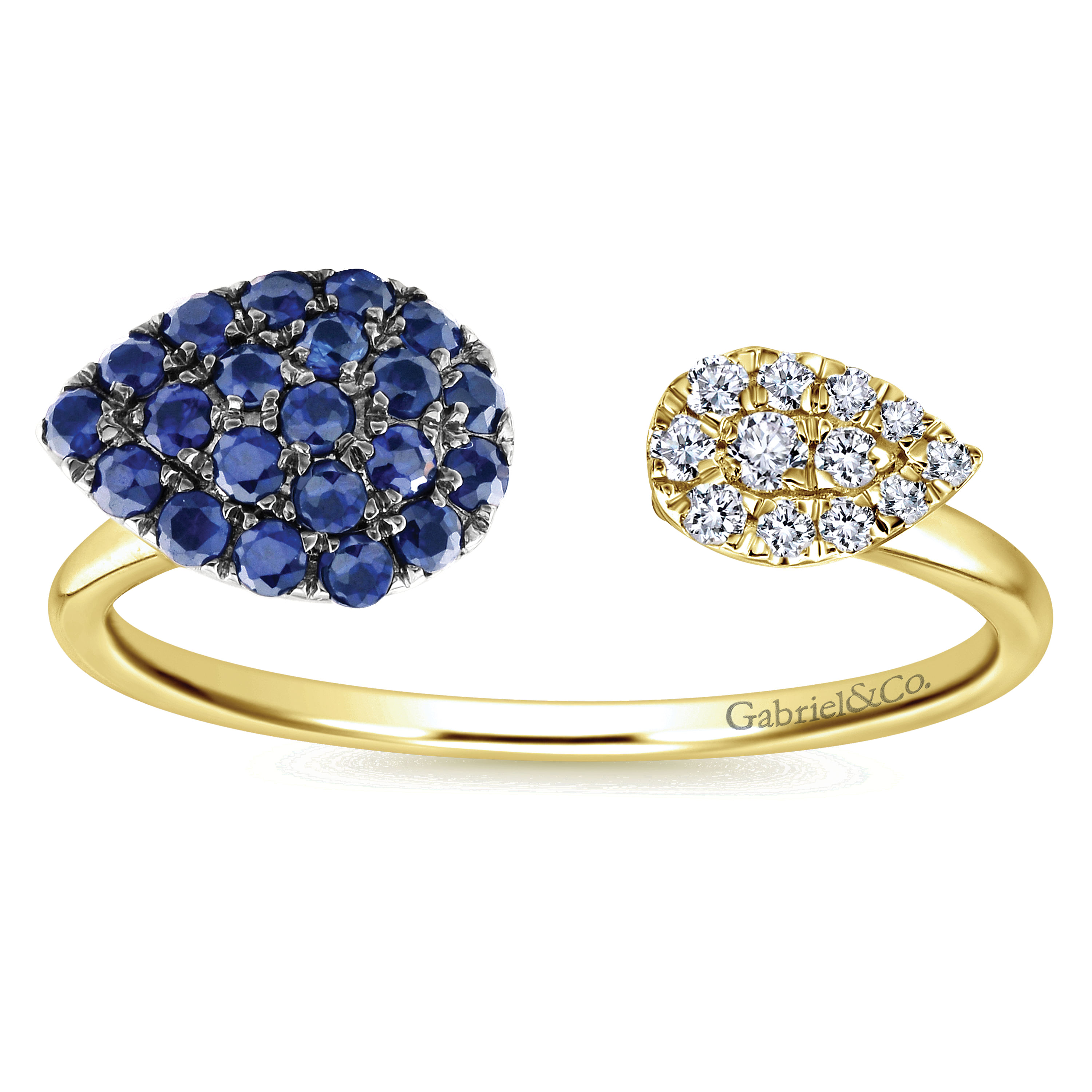 14k Yellow Gold Pear Shaped Sapphire & Diamond Cluster Ladies Ring