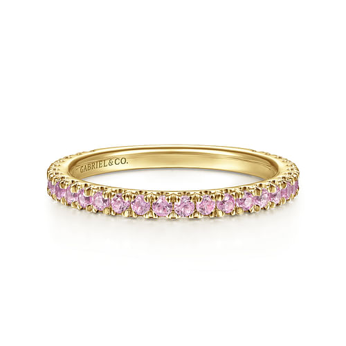 14k Yellow Gold Pink Sapphire Stackable Ring