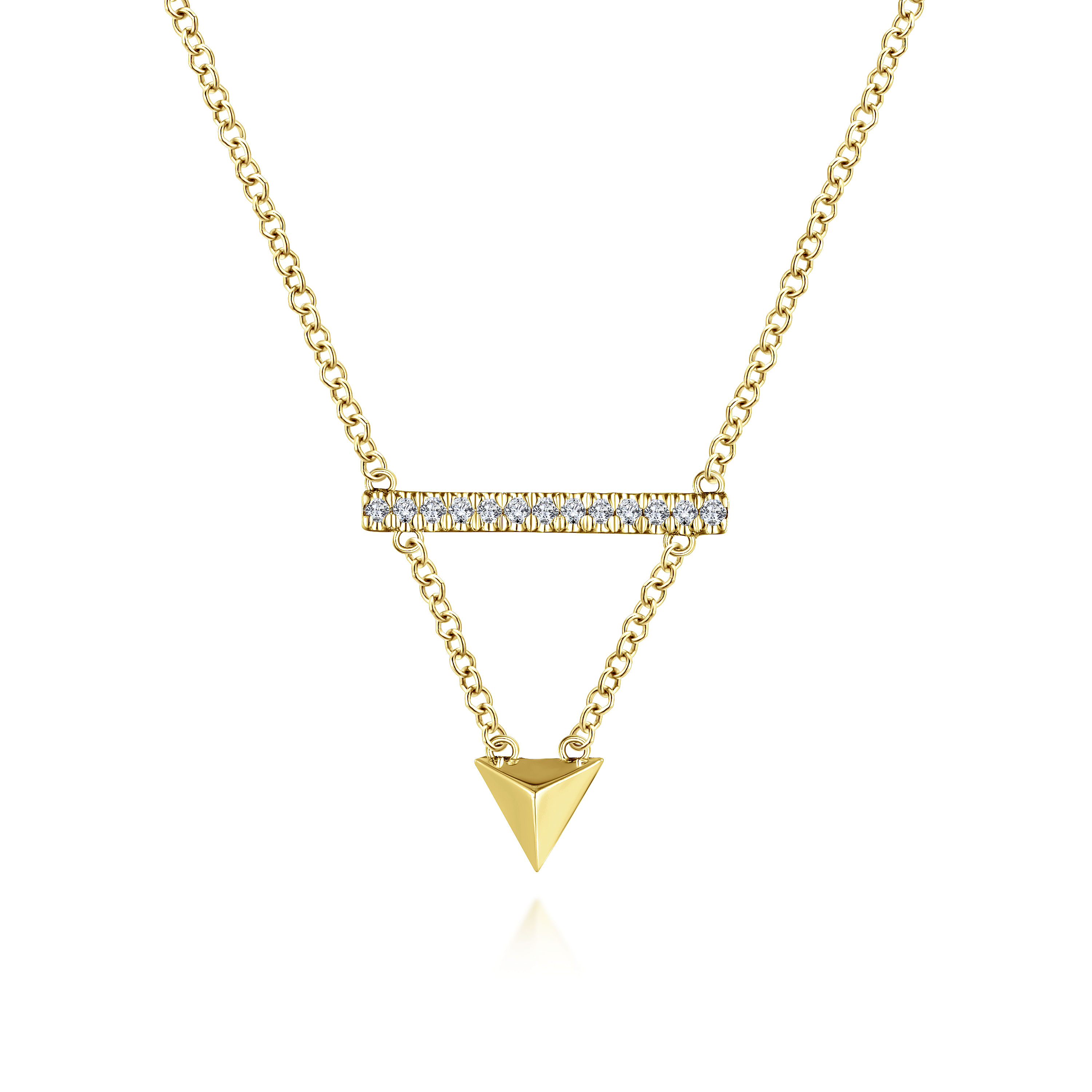 14k Yellow Gold Pyramid Diamond Bar Necklace