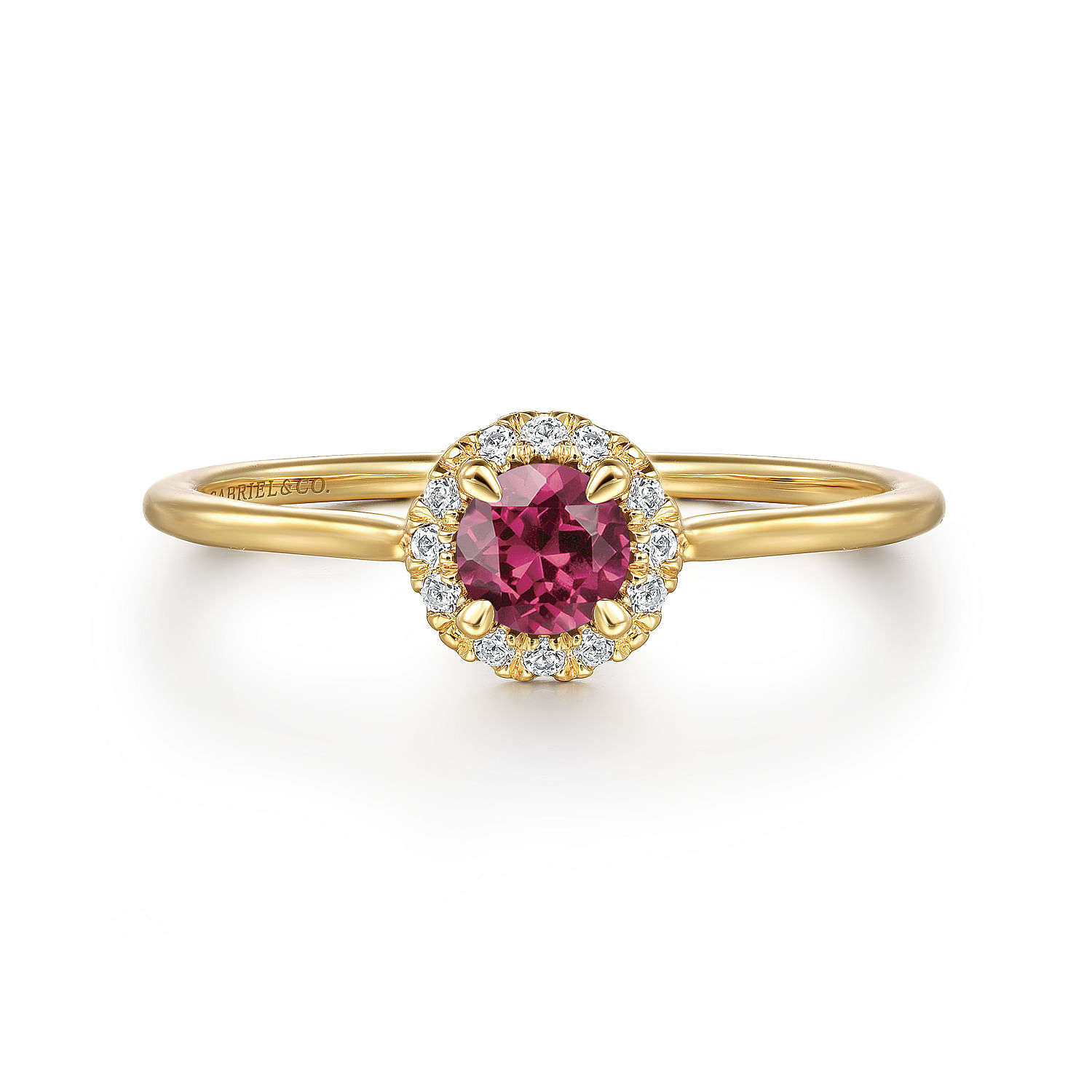 Gabriel - 14k Yellow Gold Round Cut Diamond Halo & Pink Tourmaline Promise Ring