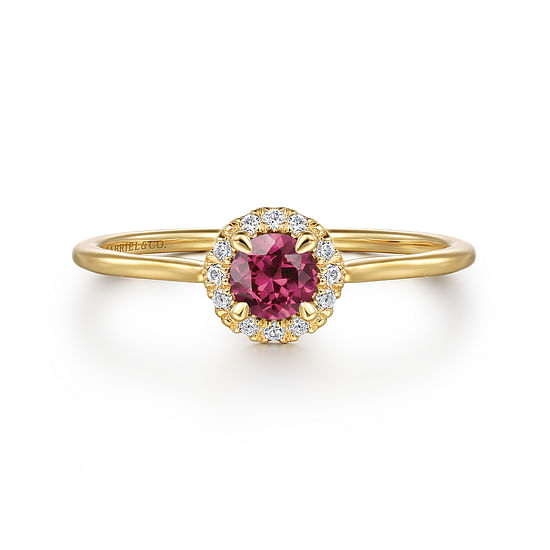 Gabriel - 14k Yellow Gold Round Cut Diamond Halo & Pink Tourmaline Promise Ring