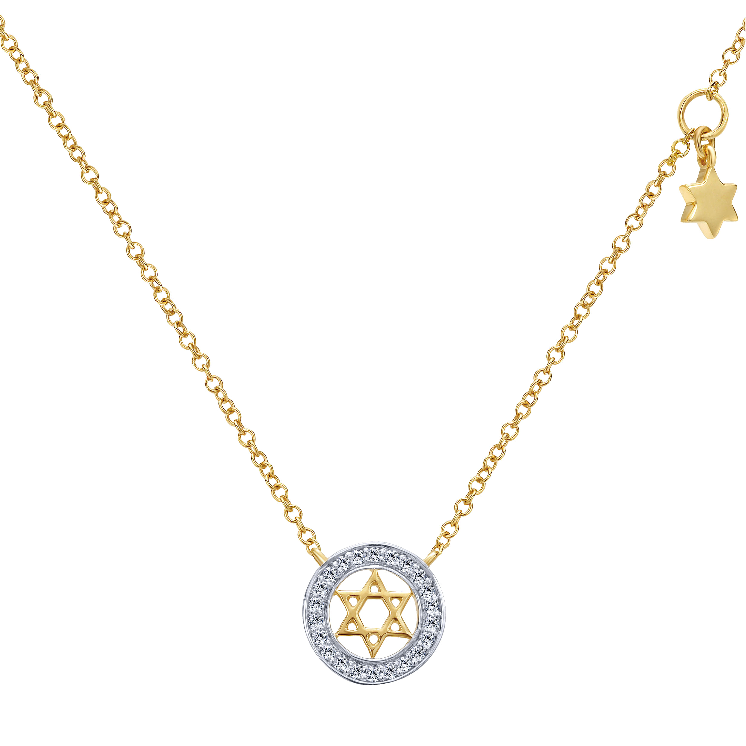 14k Yellow Gold Round Cutout Star of David Diamond Necklace