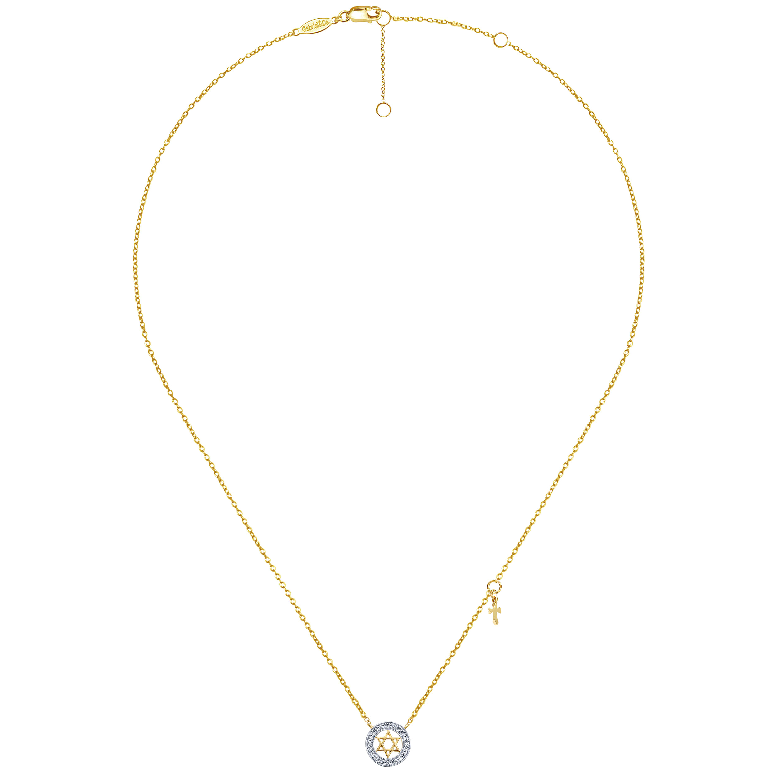 14k Yellow Gold Round Cutout Star of David Diamond Necklace