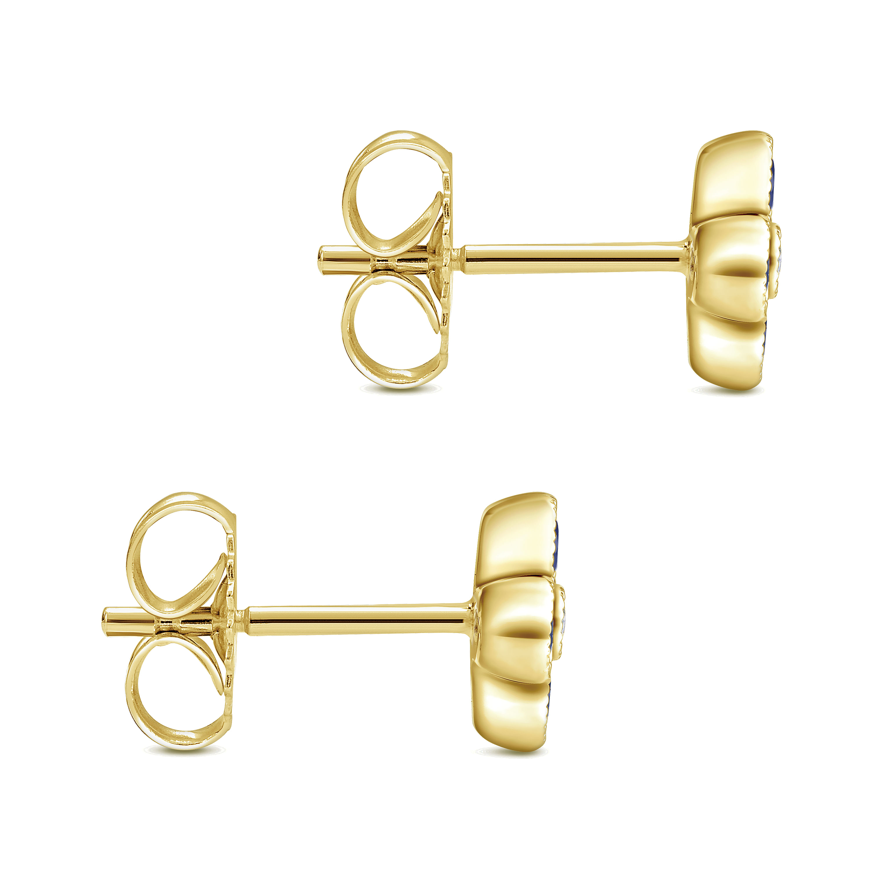 14k Yellow Gold Round Diamond & Sapphire Stud Earrings