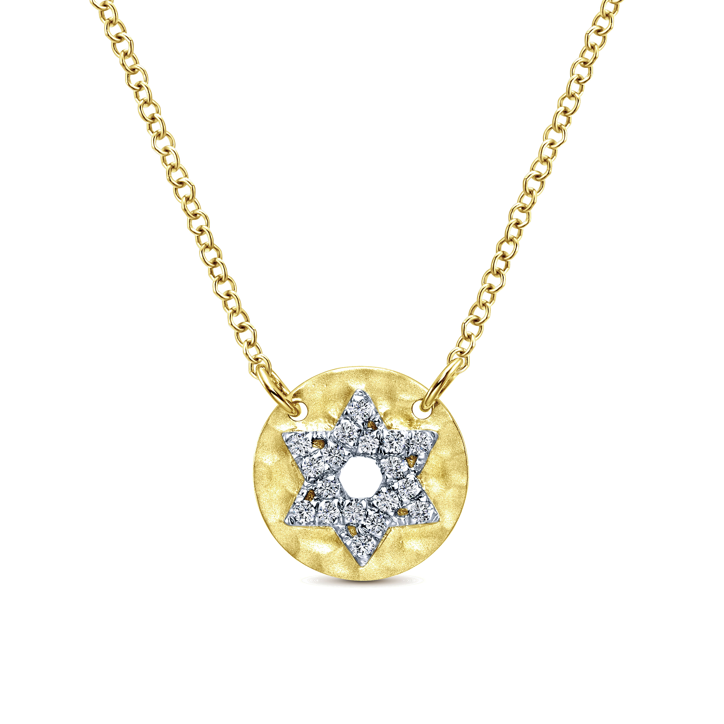 14k Yellow Gold Round Star of David Cutout Diamond Necklace