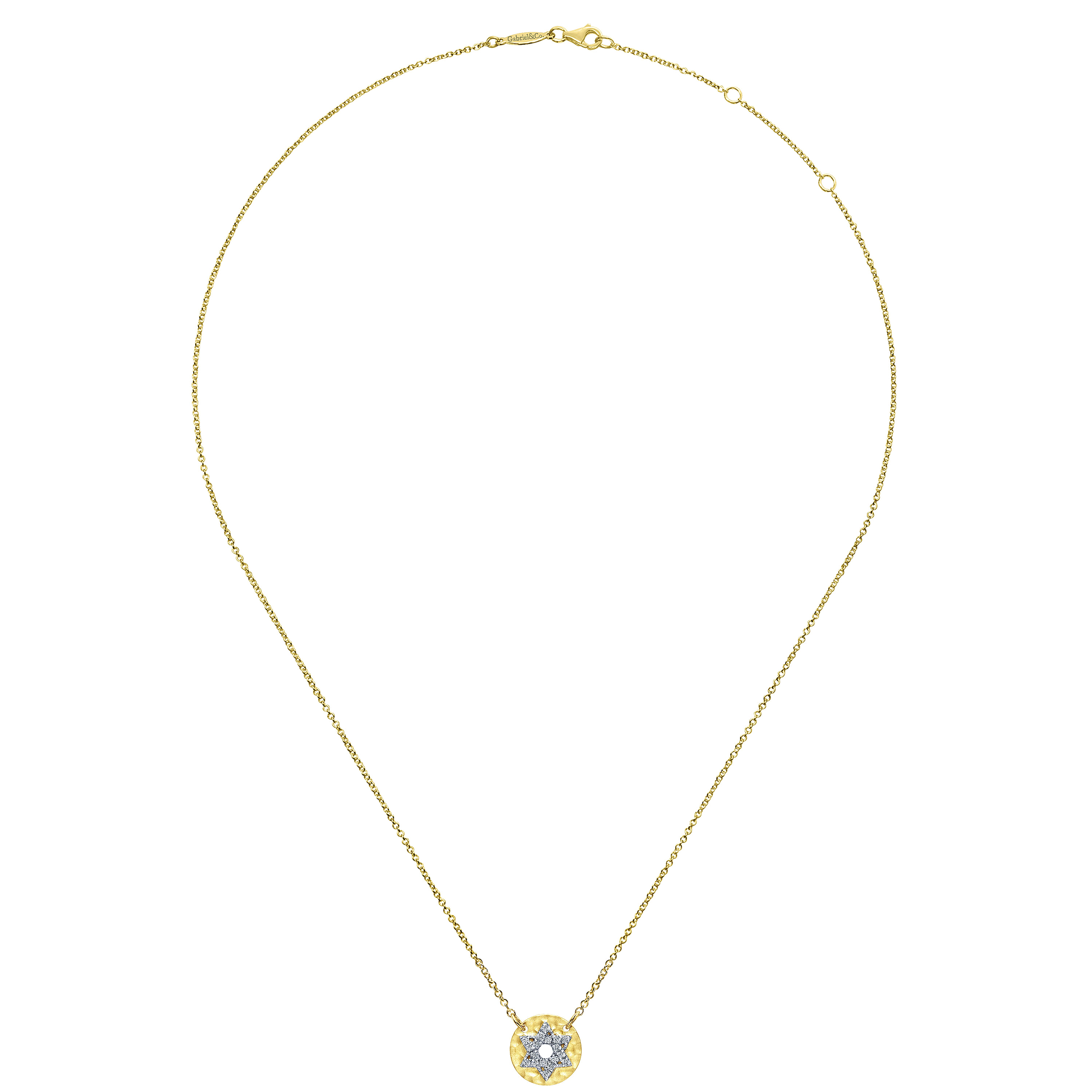 14k Yellow Gold Round Star of David Cutout Diamond Necklace