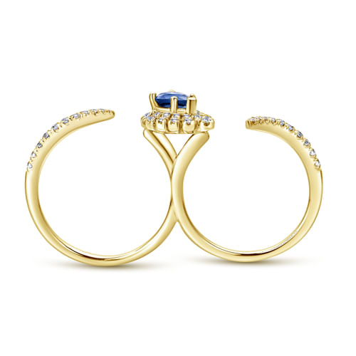 14k Yellow Gold Sapphire & Diamond Open Double Ring
