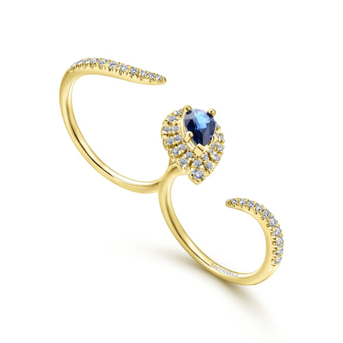 14k Yellow Gold Sapphire & Diamond Open Double Ring
