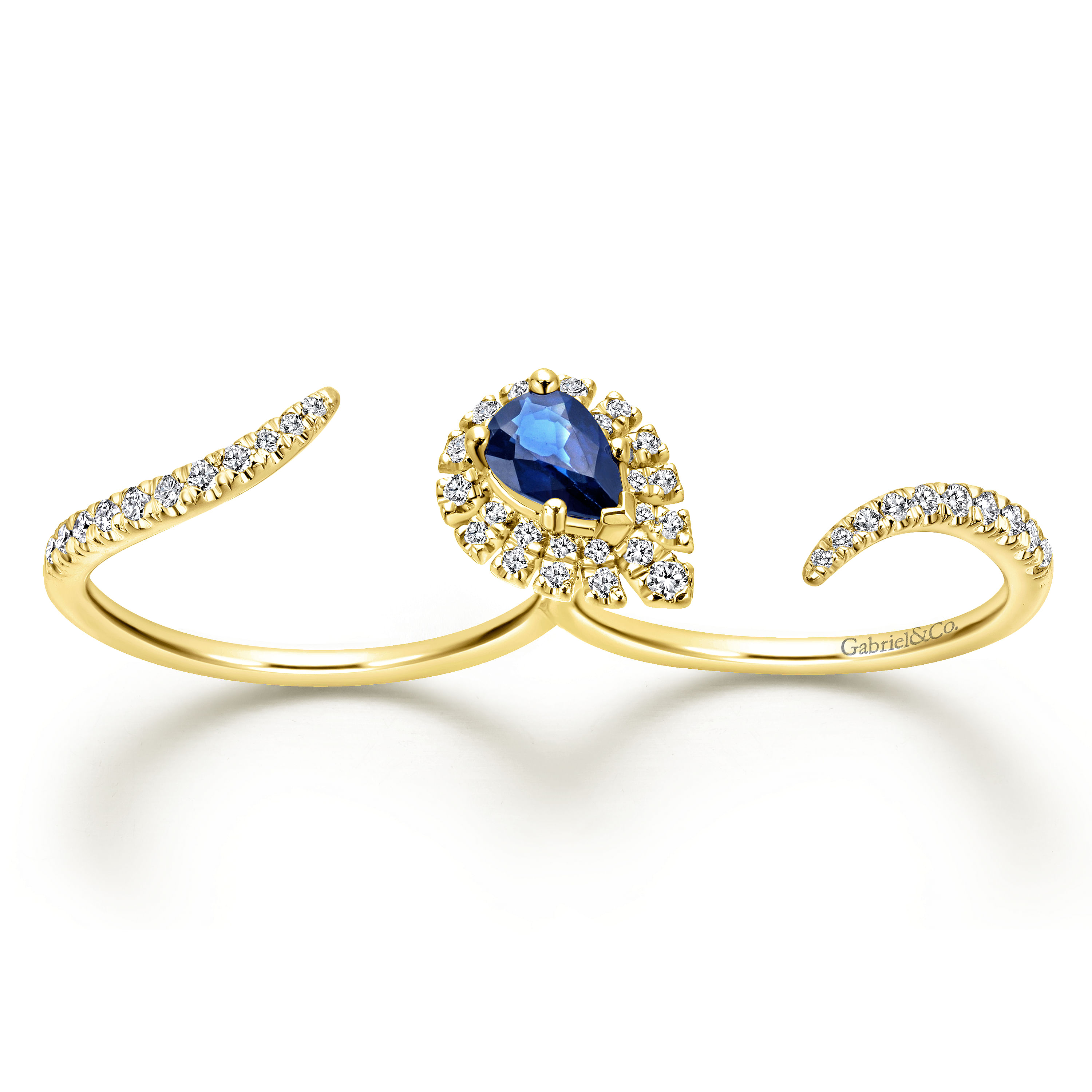 14k Yellow Gold Sapphire & Diamond Open Double Ring