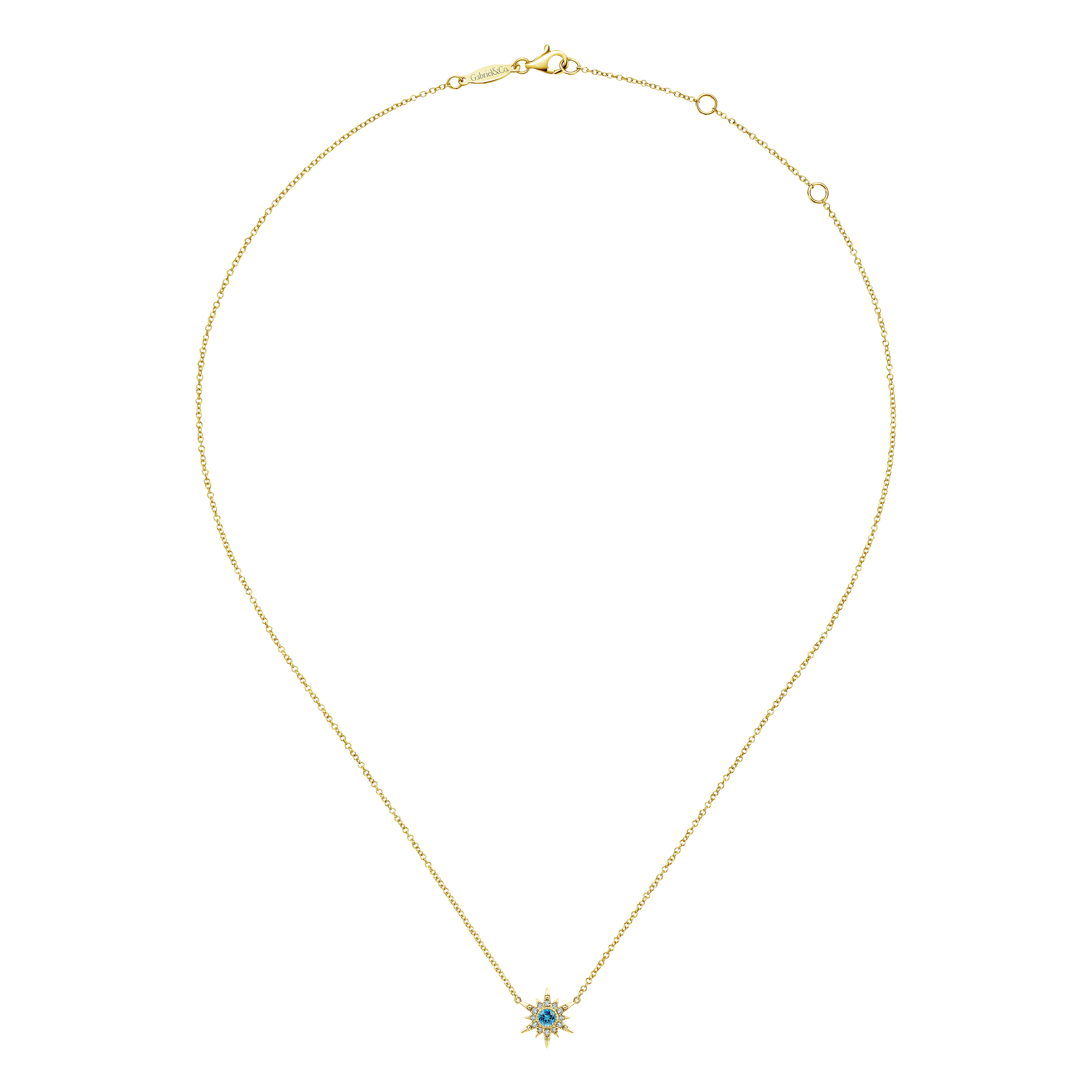 14k Yellow Gold Swiss Blue Topaz & Diamond Starburst Necklace