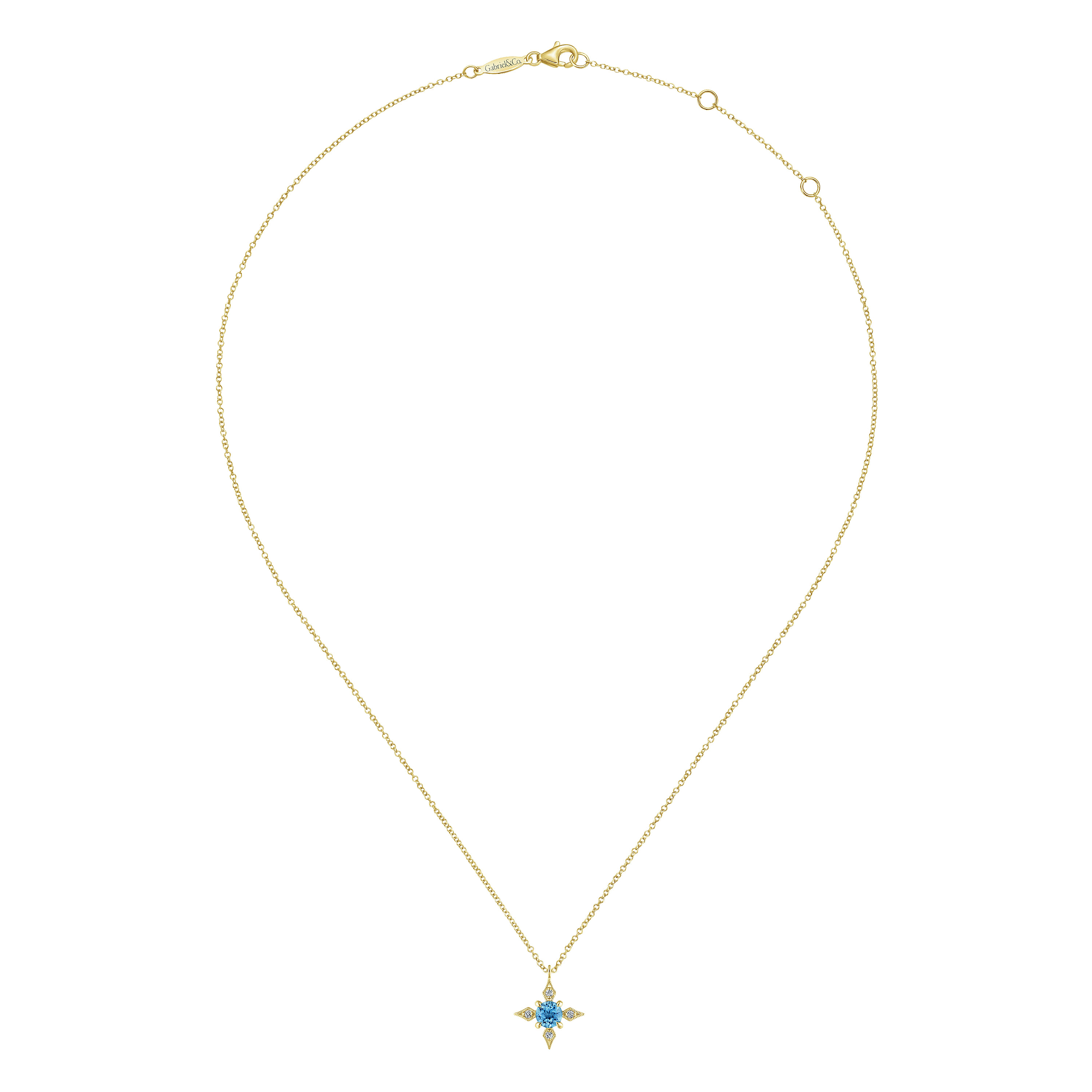 14k Yellow Gold Swiss Blue Topaz & Diamond Starburst Necklace