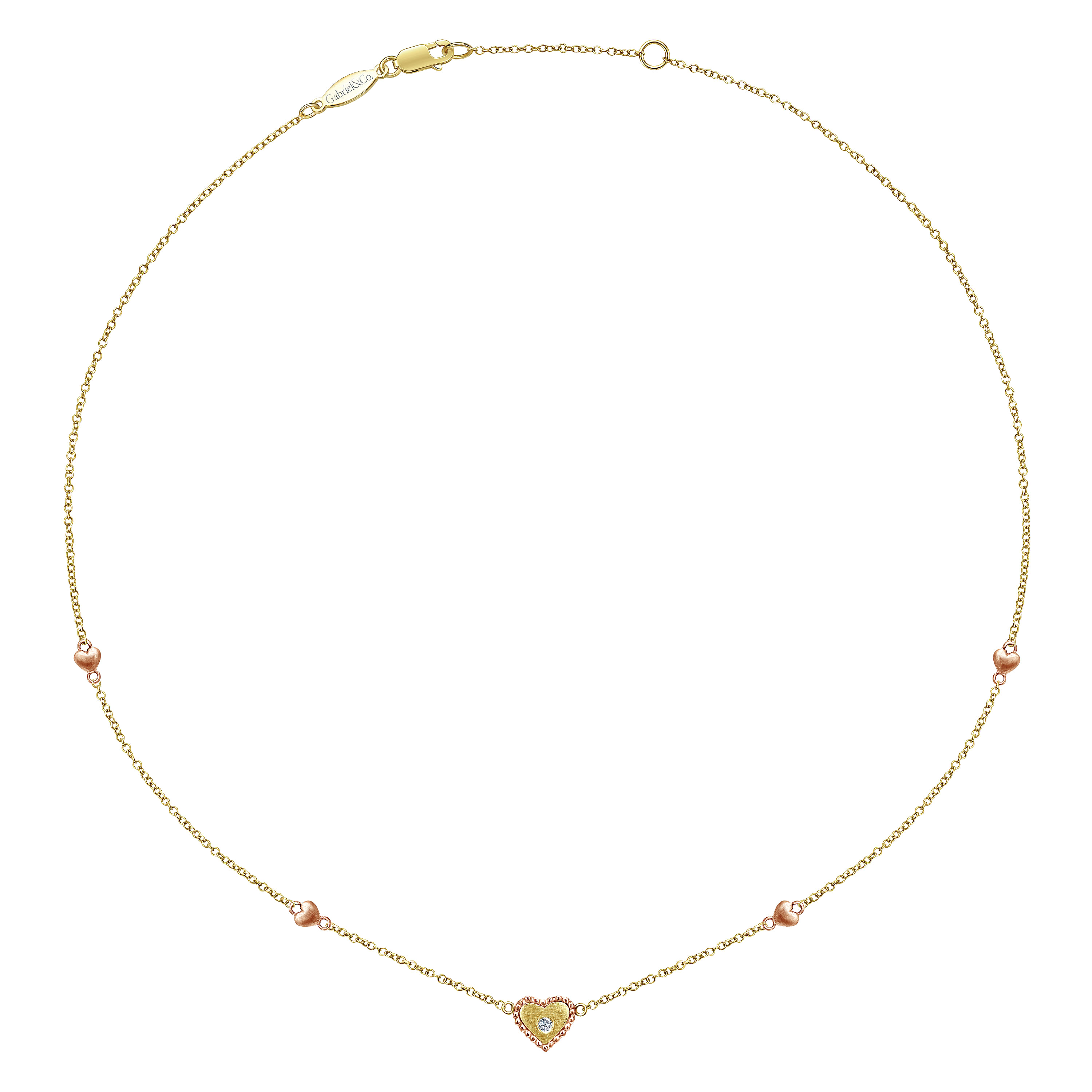 14k Yellow/Rose Gold Diamond Heart Station Necklace