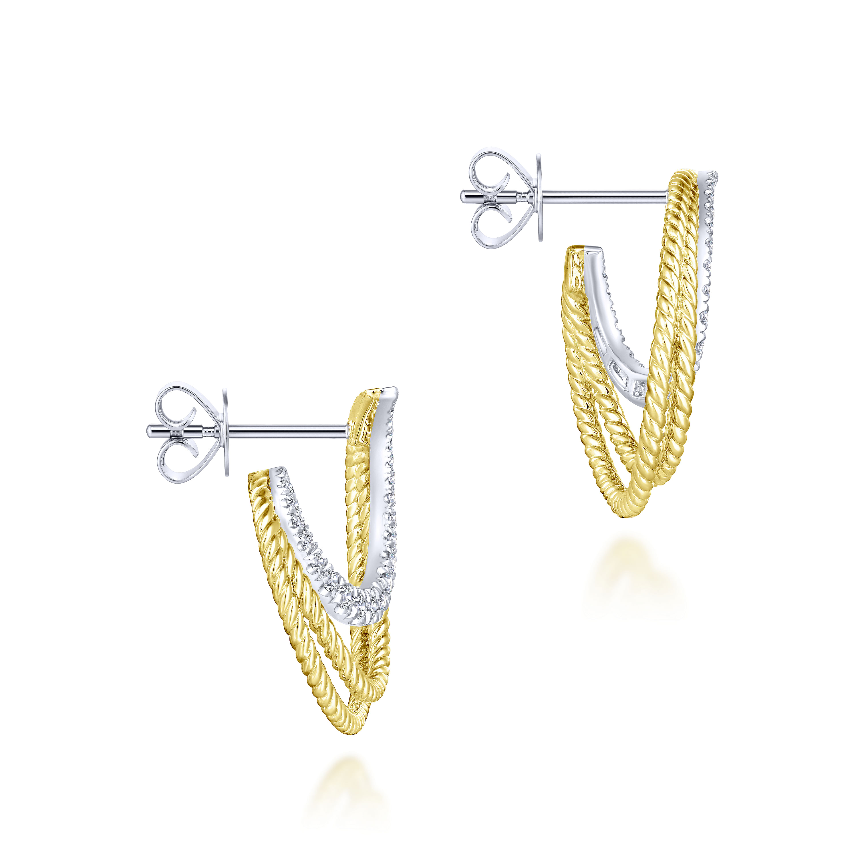 14k Yellow/White Gold Twisted Crescent Diamond Stud Earrings