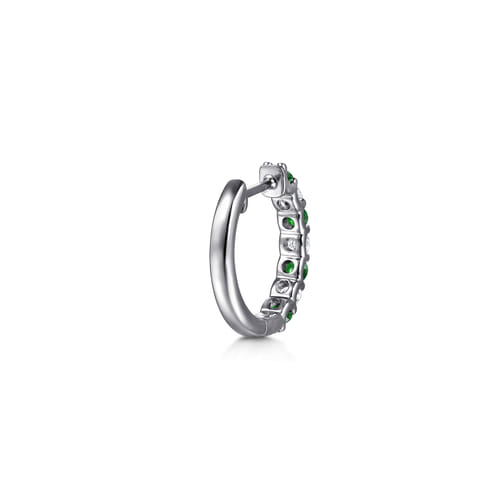 15mm 14K White Gold Diamond and Emerald Huggie Earrings 15mm 14K White Gold Diamond and Emerald Huggie Earrings