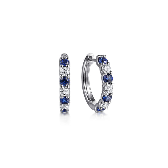 Gabriel - 15mm 14K White Gold Diamond and Sapphire Huggie Earrings