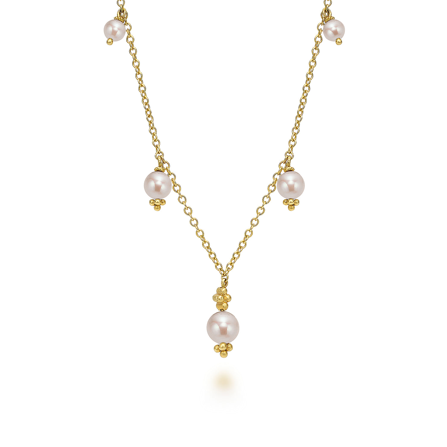 16 Inch 14K Yellow Gold Cultured Pearl Station Necklace