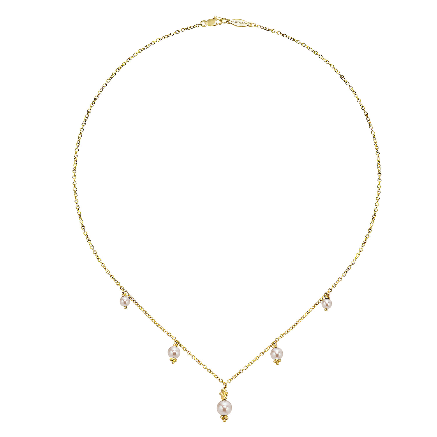 16 Inch 14K Yellow Gold Cultured Pearl Station Necklace